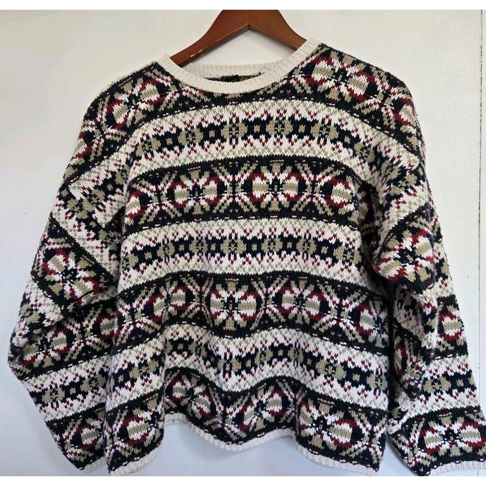 VTG Eddie‎ Bauer Womens Sweater S Geometric Snowflake Nordic Fair Isle Pullover